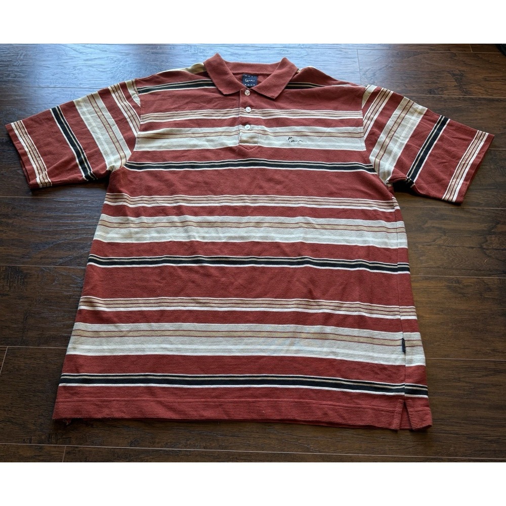 Kani Gold Mens XL Striped Polo Shirt Red Beige Black Short Sleeve Y2K 90s Casual - Picture 1 of 5